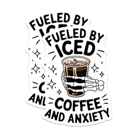 (2 Pack) Fueled by Iced Coffee Magnets - Anxiety Skeleton Hand Magnetic Decal - Fun Kitchen Fridge - 5" On Longest Side - for Cars, Fridges, Toolboxes - Made in USA - MAG3629