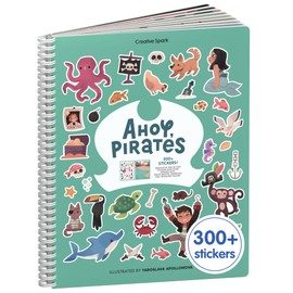 Cupkin Pirate Sticker Book Activity for Kids, Toddler Airplane Travel Essentials, 300+ Pirate Stickers for Kids + 8 Scenes + 8 Coloring Book Pages, Gift for Boys and Girls, Small Sticker Book