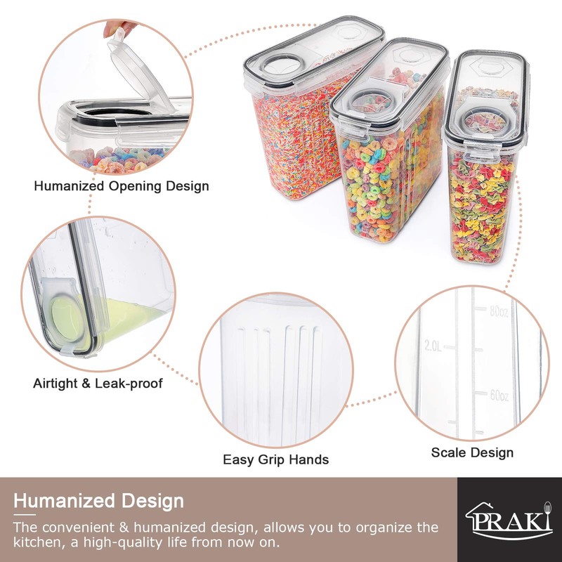 PRAKI 5PCS Cereal Containers Storage Set, BPA Free Airtight Food