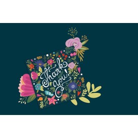 Friendly Fox Thank You Card, 1 x Thank You Card with Floral Motif, Square Thank You Card with Kraft Paper Envelope