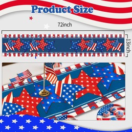 PRREDEACCE 4th of July Table Runner Stars and Stripes America Flag Patriotic Table Runners Memorial Day Independence Day Kitchen Dining Table Decoration 13x72 Inch