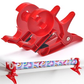 Wrapping Paper Cutter, 2 Pcs Tabletop Gift Wrapping Tool, Holder Clamp Solution with Tape Dispenser, Wrapping Paper Roll & Tape for Birthdays Christmas Gifts Packaging