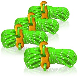 COM-FOUR® 4x guy ropes, each 4m for camping, reflective in green - tent cord with aluminum buckle - tension cord - camping cord - rope tensioner - tent rope - storm strap