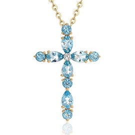 Cross Necklaces for Women, Simple Blue Rhinestone Cross Pendant Necklace Trendy Gold Plated Clavicle Chain Elegant Necklace for Girls Holiday Jewelry Gifts (Blue)
