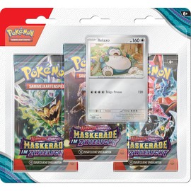 Pokémon Sammelkartenspiel: 3er-Pack-Blister Karmesin & Purpur - Maskerade im Zwielicht: Relaxo (3 Boosterpacks & 1 holografische Promokarte)