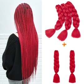 Gairyan Jumbo Braid Extensions, 60 cm, Synthetic Hair for Braiding, Hair Extensions, 5 Bundles, 500 g, Braiding Hair, Ombre, Braiding Extensions, Box Braids, Crochet Twists, Red