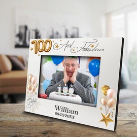 BELLA BUSTA-Personalize-100 and Fabulous-Happy Hundred Birthday Keepsake For Friends, Women, Men, Wife, Husband, Mom, Dad-Personalize UV Print Picture Frame (5x7 HORIZONTAL)