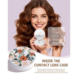 LRITER Contact Lens Case, Portable with Mirror, a Variety of Patterns and Shapes to Choose from, Auitable for Daily Makeup Office Travel Outdoor Use (Retro Flowers)