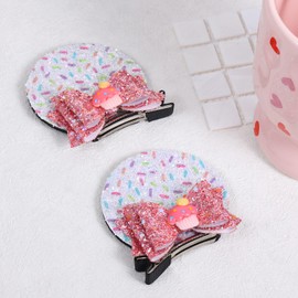 2pc Glitter Birthday Ear Hair Clips for Girls Kids Sparkly Confetti Sprinkles Mouse Ear Hair Bow Barrettes Alligator Pins Toddler Teens Birthday Party Dress Decor Accessory Gift