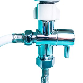 GenieBidet Hybrid LEAK-STOP Chromed Brass 3-Way T Adapter with ON/OFF. Simple hand-nut install. Resists cross-threading your plastic toilet fill valve.