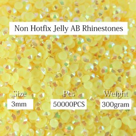 Big Pack 3mm 50000PCS Resin Rhinestone Flatback Round AB Jelly Color Rhinestones for Nail Art, Bottles, Makeup Clothes Shoes Cup DIY Crafts Supplies