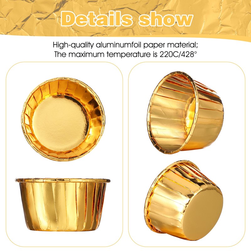 300 Pack Gold Cupcake Cups Bulk Disposable Foil Muffin Liners