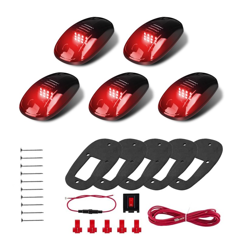 AMEXMART 5X Red LED Cab Lights Smoked Cab Roof Running