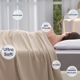 PHF PHF Lightweight Waffle Weave Blanket King Size, Breathable & Ultra Soft, 104"x 90" Soft & Cozy Thin Blanket, Perfect for Summer & Hot Sleepers, Bed, Home Decor - Light Tan