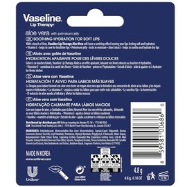 Vaseline- Lip Therapy Aloe Fresh - Bálsamo labial hidratante en barra, humectante para labios secos, 0,16 oz cada uno