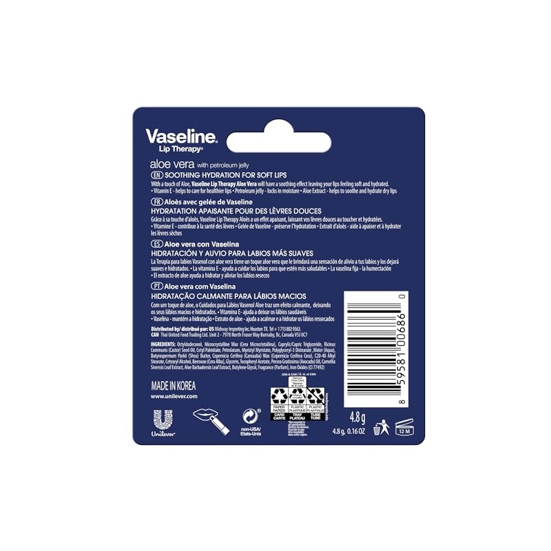Vaseline- Lip Therapy Aloe Fresh - Bálsamo labial hidratante en