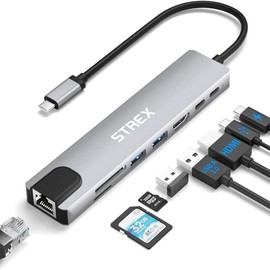 Strex 8 in 1 USB C Hub - Docking Station - USB Splitter - 4K HDMI - USB A - USB C - Ethernet - Micro SD - Suitable for Laptop, MacBook, Windows