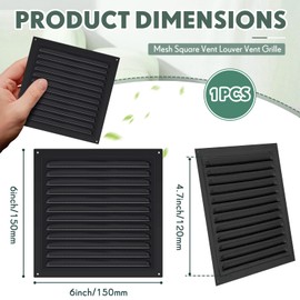 Yaocom 1 Pcs Attic Vents Gable Vents Aluminum Wall Vent Black Metal Shed Vent with Screen Mesh Square Vent Louver Vent Grille for Exterior Door House Attic Garage Ceiling (6 x 6 Inch)