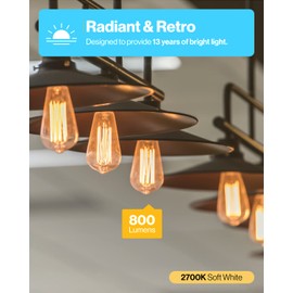 Sunco Lighting 12 Pack Vintage LED Edison Bulbs 60W Equivalent 8.5W 800LM Dimmable ST64 Filament 2700K Soft White E26 Medium Base Light Bulbs High Brightness Clear Glass Waterproof UL Energy Star