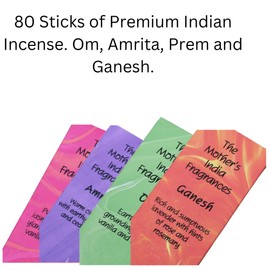 Premium Incense Sticks Set Containing Mother's India Om Amrita Prem Ganesh Fragrances, 80 Sticks
