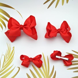Red Bows for Girls,6PCS Hand-made Grosgrain Ribbon Hair Bows Alligator Clips Hair Accessories for Little Teen Toddler Girls Kids (Red)
