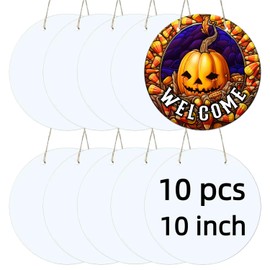 10 Inch Metal Sublimation Ornament Blanks, Unfinished Round Aluminum Sign Blank, Sublimation Door Hanger Blanks, DIY Decorative Door Hanger, Sublimation Metal Sign Blanks for Yard, Garden (10 pcs)