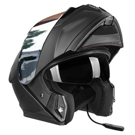 MOCOERLCascos Moto IntegralAbatible,con Luz Led.con Bluetoth Puede Hablar y Escuchar muisica, para Mica Plata, Negro Mate,Certificado Dot 207