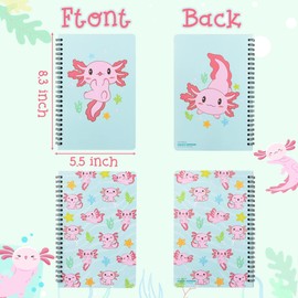 L1rabe 2 A5 Axolotl Spiral Notebooks Christmas Back to School Animal Mexican Walking Fish Lined Journal for Women Girls Cute Axolotl Pattern Notebooks for Students Notepad Diary for School Office Home
