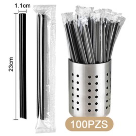 100 Pajitas Envueltas Individualmente, Popotes de Plástico Negro, Pajitas Reutilizables, Adecuado para Uso Diario, Fiestas de Cumpleaños, Suministros para Fiestas, Cocinas, Bares y Clubes(23CMx1.1CM)