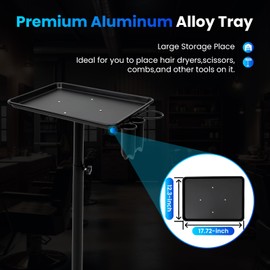 Salon Tray on Wheels, Premium Aluminum Tattoo Tray Rolling Trolley Adjustable Salon Rolling Tray, Salon Tray Equipment Service Instrument Storage Tray Accessory for Salon & Spa Use, Black