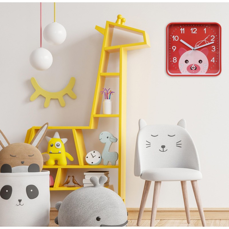 sarcia.eu Pig Wall Clock Analogue Square Clock for Kids 8x8