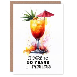 Artery8 Cheers to 50 Years of Fabulous Cocktail Fun 50th Birthday Card For Women