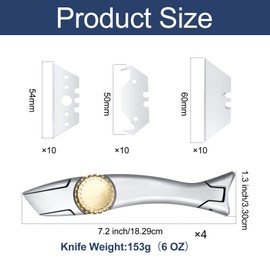 Olutacot 4 Pcs Heavy Duty Shark Knife Carpet Knife with 30 Pcs Replacement Knife Blades Roofing Tools Utility Knives Dolphin Knife Blade Cutter for Indoor Outdoor