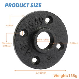 3/4" Heavy Duty Black Floor Flange, Home TZH 4 Pack Malleable iron Pipe Flange for Industrial vintage style, Flanges with Threaded Hole for DIY Project/Furniture/Shelving Decoration(3/4", 4)