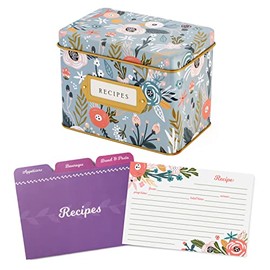 Caja de regalo de tarjetas de recetas Jot & Mark, 25 tarjetas de 4 x 6 pulgadas, 14 separadores, caja de estaño decorativa - Lata de recetas