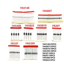 KSOPUERT 100PCS DIP Schottky Diode Kit 8 Values 1N4148/1N5399/1N5408/1N4007/1N5822/1N5819/FR107/FR207