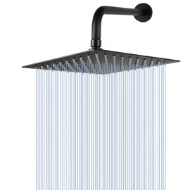 NearMoon Square Rain Shower Head With Extension Arm, Large Stainless Steel Rainfall Shower-Waterfall Full Body Coverage (8 Inch, Matte Black)