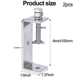 LOSYHU 100MM C Clamps Stainless Steel Tiger Clamp Large 304 Stainless Steel C-Clamps Metal Tiger Clamp G Clamps with Stable Wide Jaw Opening for Assembly, Fastening, Gluing and Welding, 2 PCS