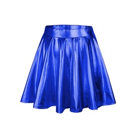 Century Star Falda metálica para mujer, de Halloween, plateada, brillante, acampanada, cintura alta, minifalda plisada holográfica para mujer, 07 azul, XL