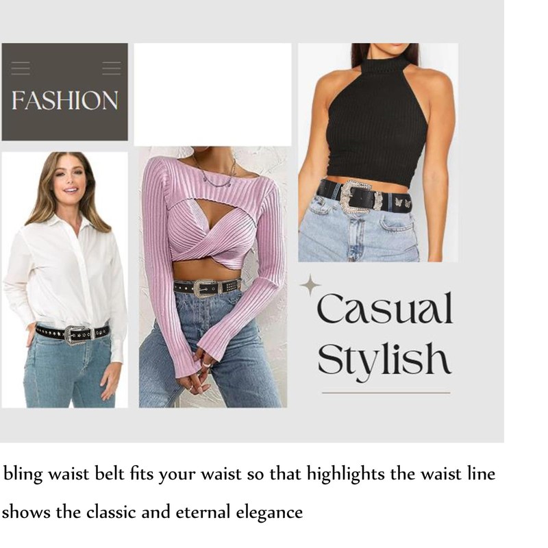 JK Home Women Goth Glitter Rhinestone Rock Belt for Dress