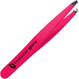 Tweezer Guru Precision Slant Eyebrow Tweezers for Women & Men - Professional Stainless Steel Tweezers for Eyebrows, Facial Hair & Ingrown Hair Removal (Pack of 1, Bright Pink)