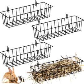 Therwen 4 Pcs Rabbit Hay Feeder Heavy Duty Metal Rabbit Hay Rack with Hooks Cage Hanging Holder for Chinchilla Bunny Guinea Pig Ferret Accessories (12.4 x 3.9 x 3 Inches)