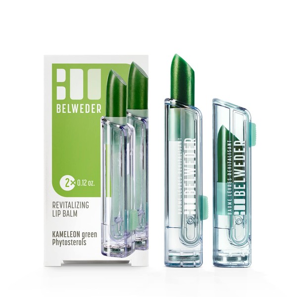 BELWEDER - 2 revitalising lip balm with phytosterols - protective, moisturising, soothing, regenerating - caméléon green coloured balm - 2 sticks of 3.5 g