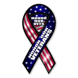 Magnet America Honor Our Veterans 2-in-1 Mini Ribbon Magnet is 4" x 2" Made for Vehicles and Refrigerators