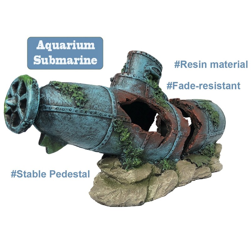 SLOCME Aquarium Submarine Ornaments Shipwreck Decorations - Resin Material Sunken
