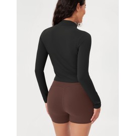 ODODOS Women's Cloud Feeling Athletic Jacket Full Zip Mock Neck Long Sleeve Lightweight Workout Cropped Top, Onyx Black Grey, Medium