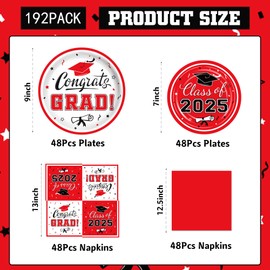 Graduation Party Supplies Kit Serves 50 - Graduation Party Red Class of 2025 Tableware Disposable Dinner Plates Dessert Plates and Napkins for Congrats Grad Party Decorations