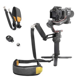 TOMGDRACO DJI RS 3/RS 4/RS4 PRO Strap + Handle Base 1/4" Screw Hole Bottom CNC Machined Aluminum Fixed Base Shoulder Strap Shoulder Strap Easy to Install Length Adjustable Length Folded Length: 21.3 -