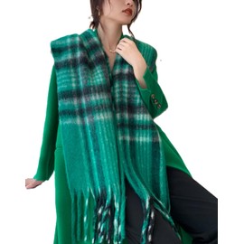 Wander Agio Winter Women Warm Scarf Long Shawl Large Scarves Cold Weather Thicker Blanket Wrap Colour Plaid Stripe Green 07