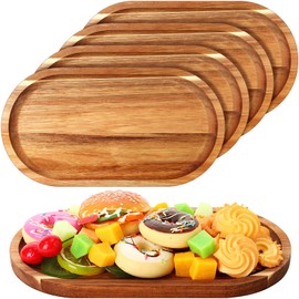 Yaomiao 4 Pcs Acacia Wooden Serving Tray Oval Shaped Rustic Wood Plates Large Decorative Natural Wooden Tray Wooden Serving Platter for Food Charcuterie Cheese Dish Bread Fruit Kitchen (11 x 6 Inch)